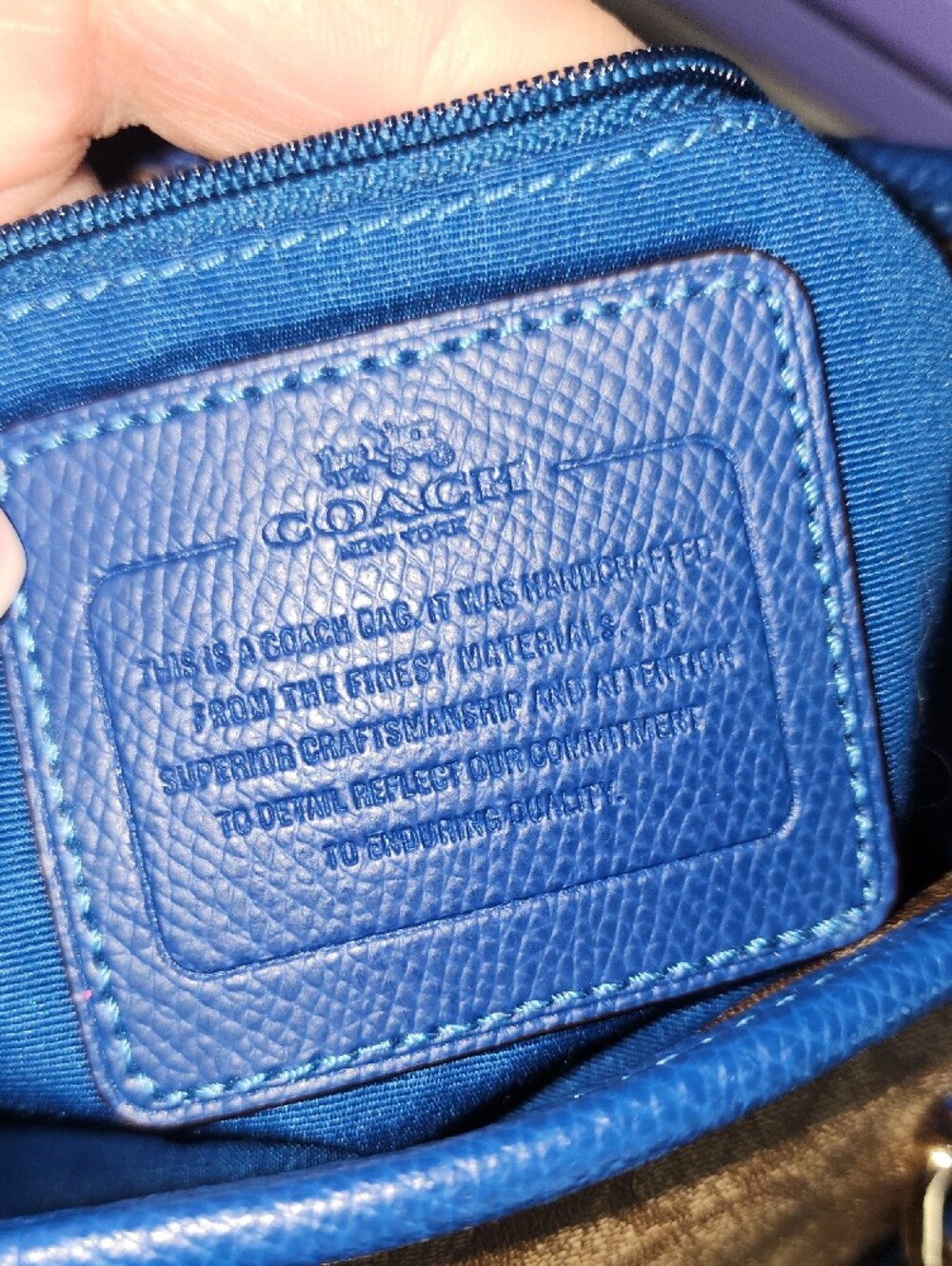Coach Brown Signature Canvas Tote with Blue Trim - Picture 15 of 17